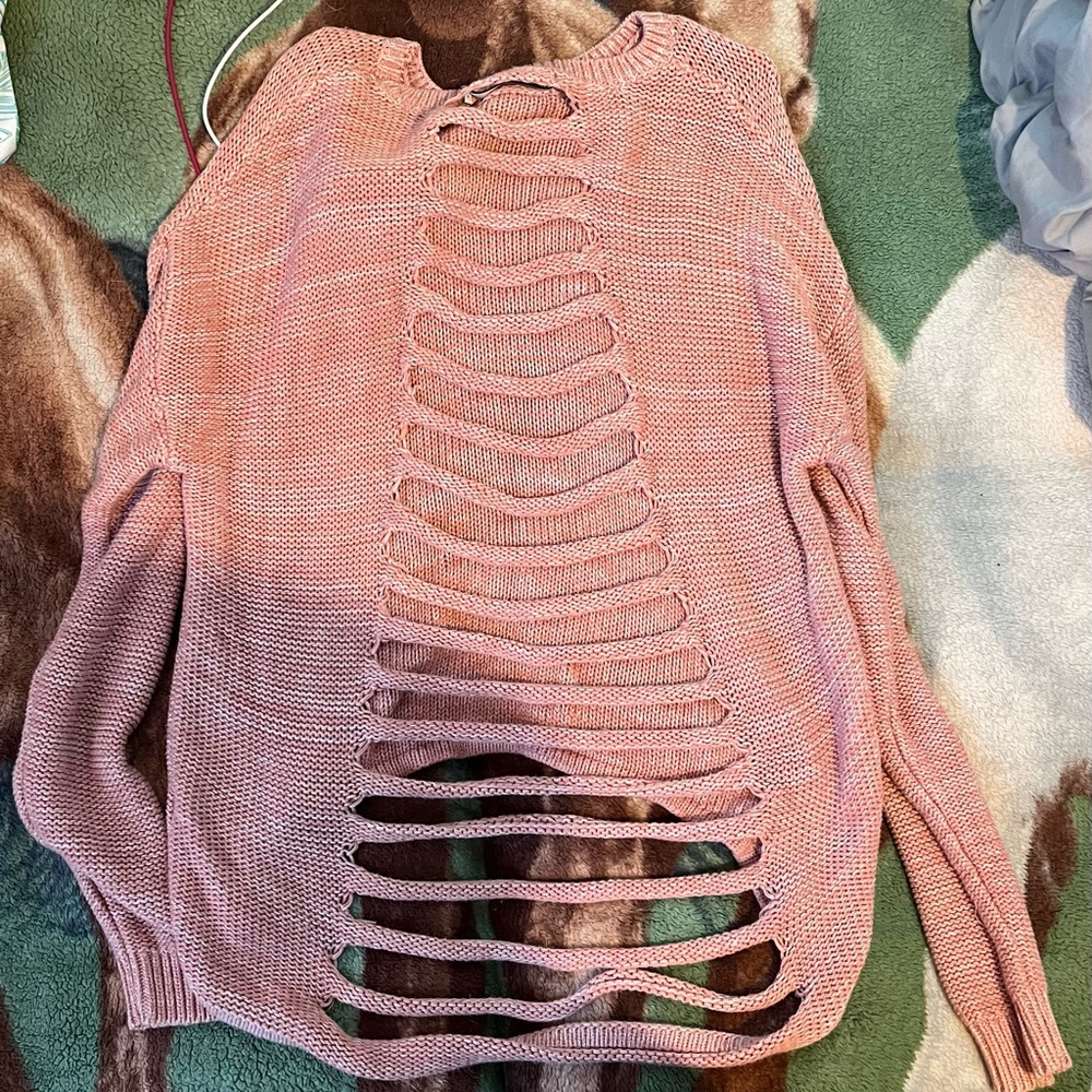 Stitches & stripes open back pink sweater
